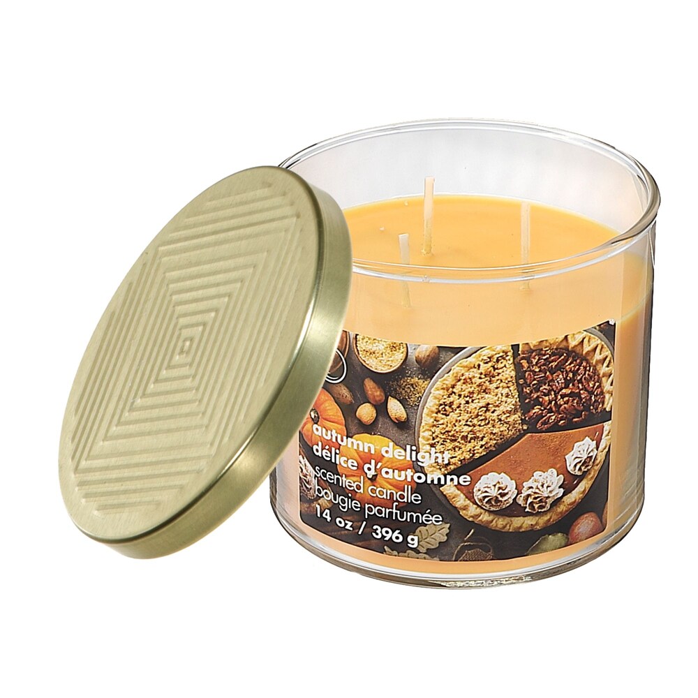 14oz. 3 Wick Candle in Jar with Gold Lid - Autumn Delight