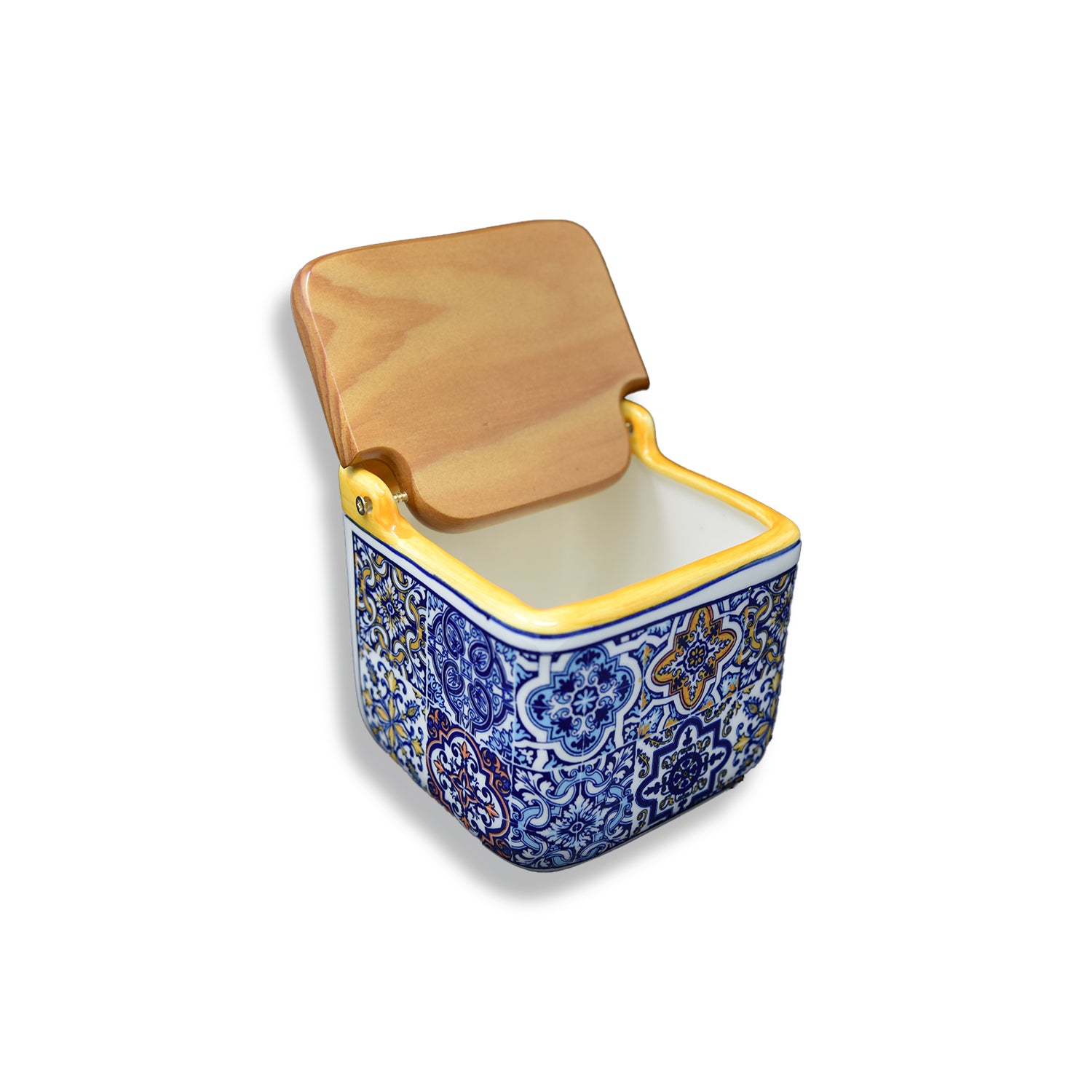 Azulejo Salt Box with Wood Lid 4.25in