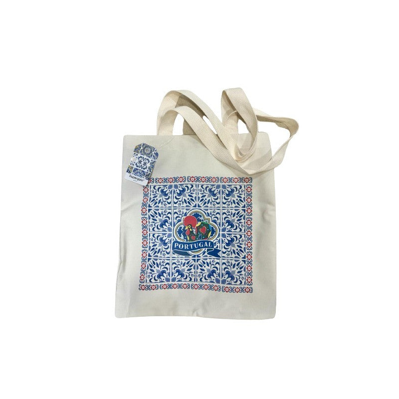 Azulejo Rooster Cotton Tote Bag 15x17"