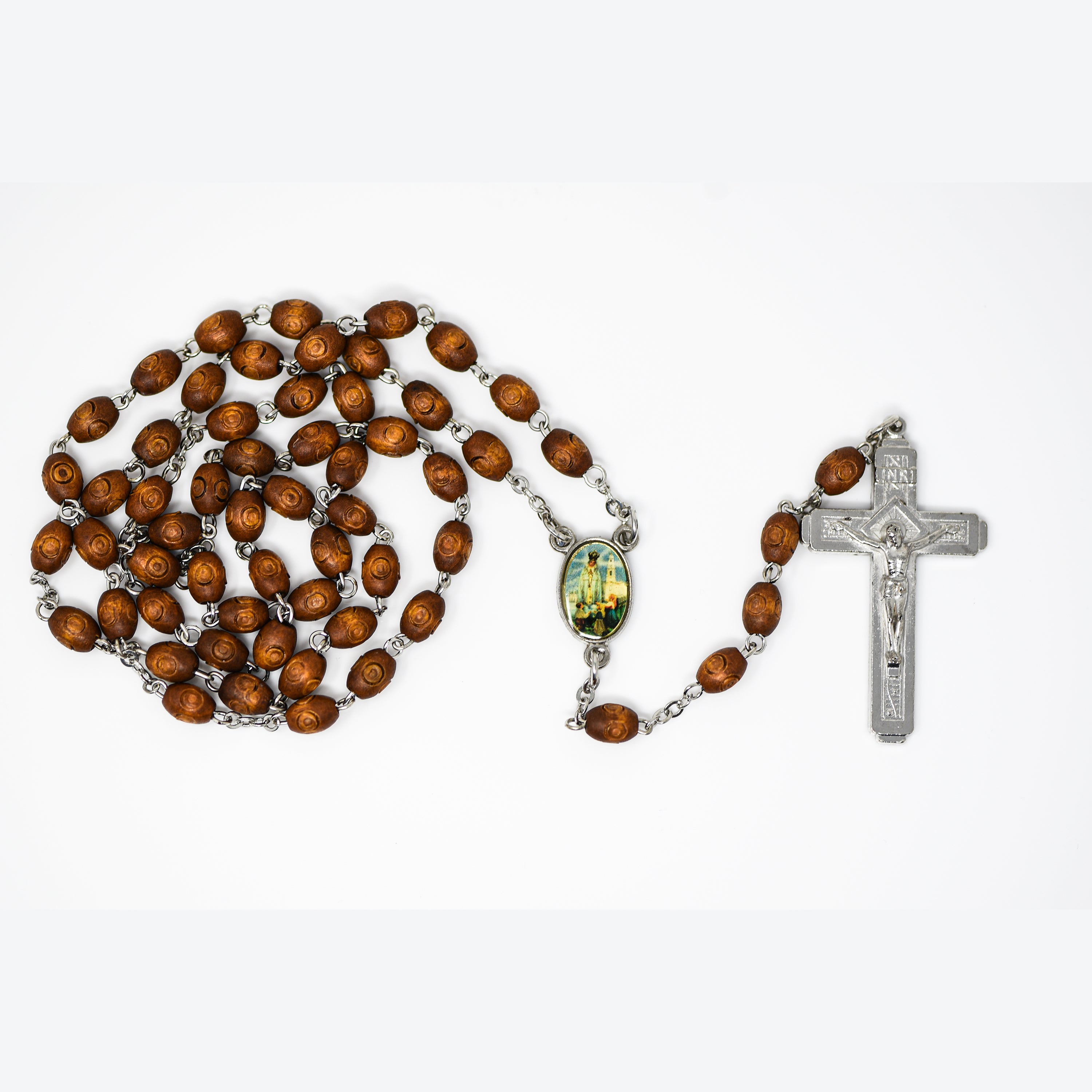 Wood Fatima Rosary With Metal Crucifix