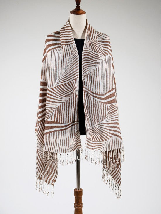 Geometric Pashmina (Brown & White) 68x28"