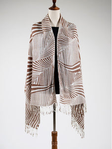 Geometric Pashmina (Brown & White) 68x28"