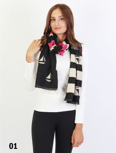 Reversible Boat Print Scarf 74x12.5"