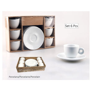 White Espresso Cup & Saucers (Set of 6)