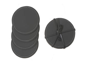 Genuine Leather Round Coasters in Black