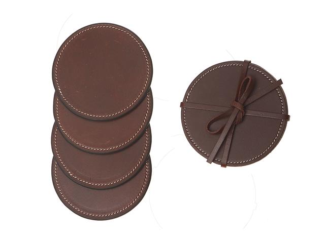 Genuine Leather Round Coasters in Tan