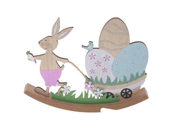 Bunny with Wagon Wood Easter Decor 9.5"