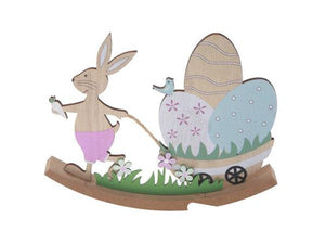 Bunny with Wagon Wood Easter Decor 9.5"