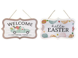 Set of 2 Wood Easter Hanging Signs 10"