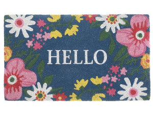 Floral Hello Coir Door Mat 18x30"