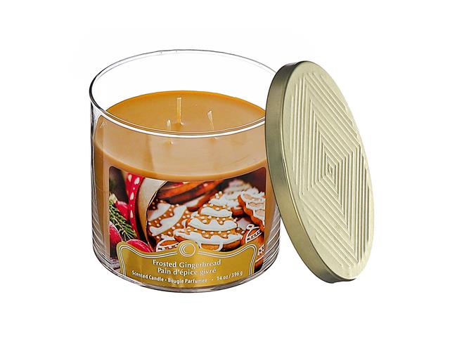 14oz. 3 Wick Candle With Lid - Frosted Gingerbread
