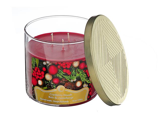 14oz. 3 Wick Candle With Lid - Christmas Cranberry