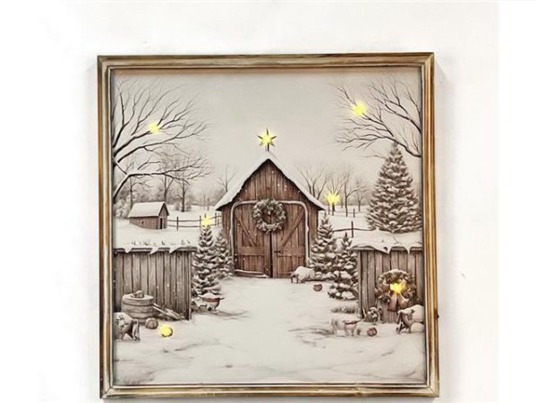 LED Framed Wall Art - Country Barn 20x20"