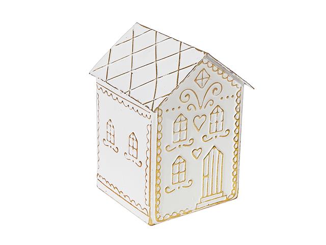 Gold and White Metal Gingerbread House 5x8"