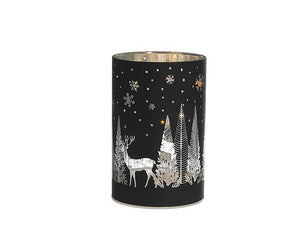 Black Reindeer and Trees LED Glass Stand