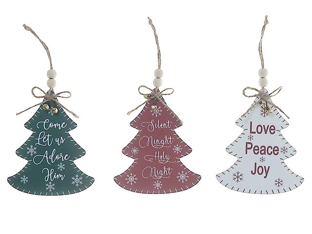 Flat Tree Ornament With Text Set of 3