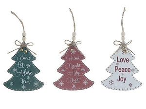 Flat Tree Ornament With Text Set of 3