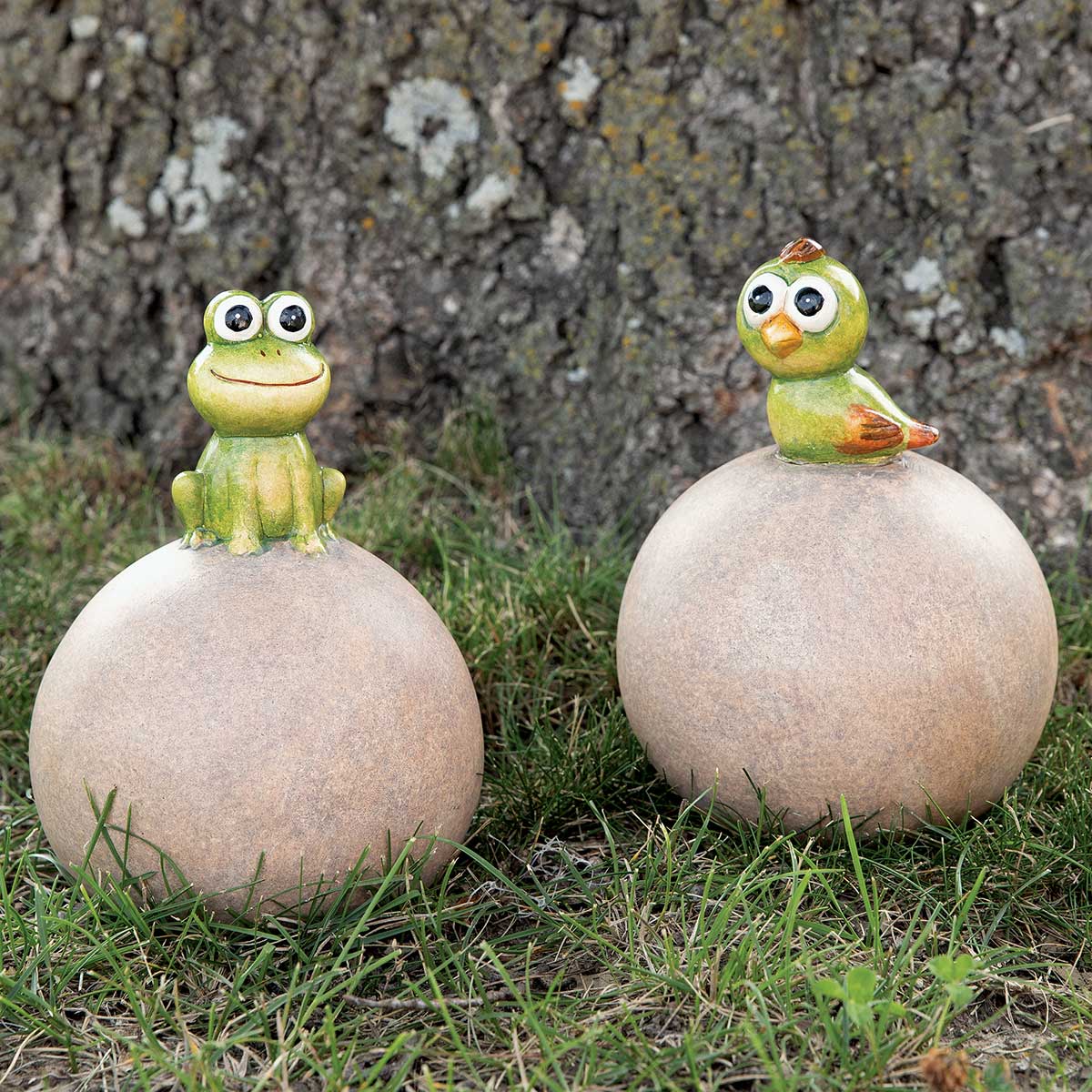 Set of 2 Frog & Bird Googly Eye Garden Ball 7"