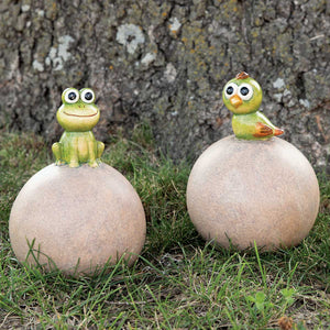 Set of 2 Frog & Bird Googly Eye Garden Ball 7"