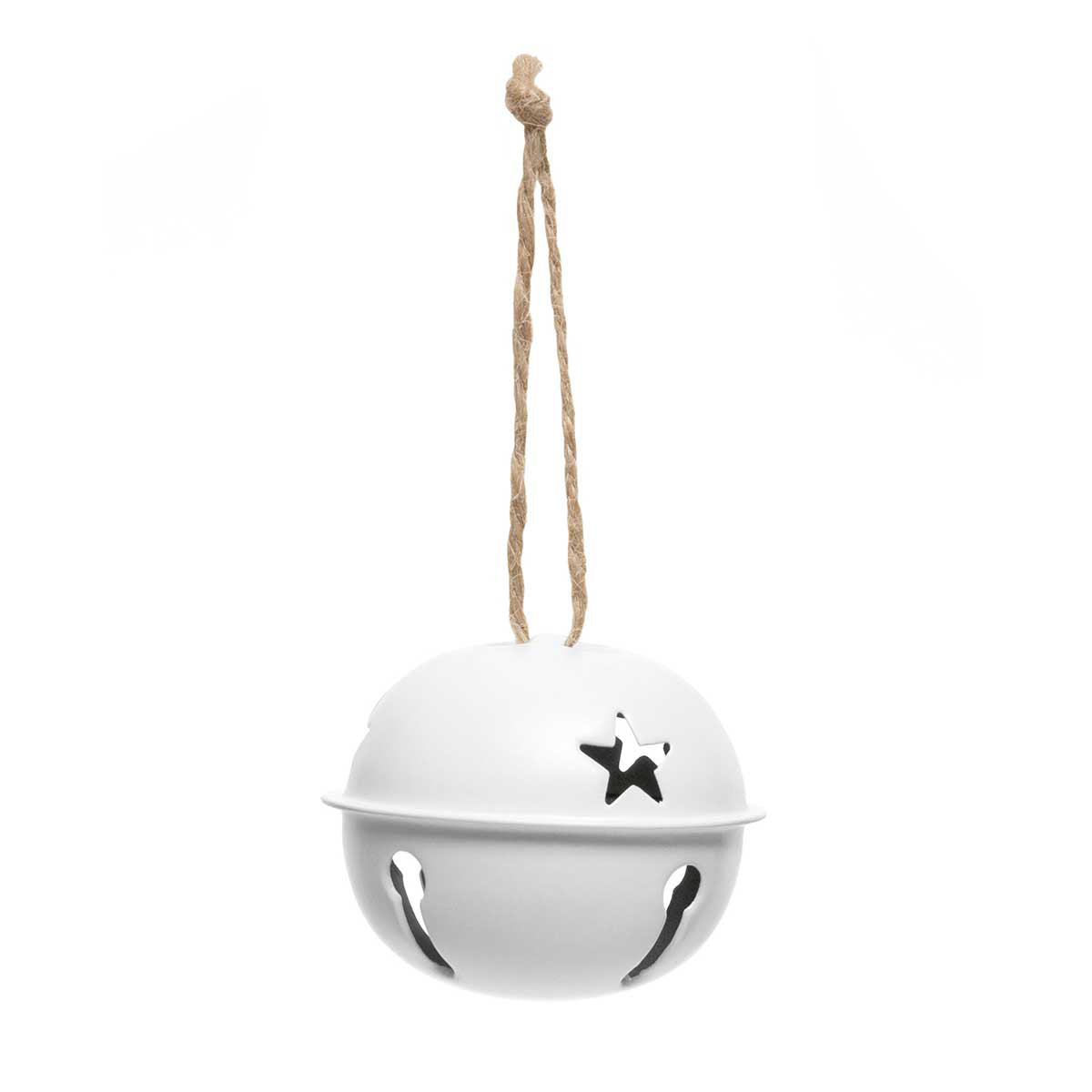Set of 6 White Jingle Bells with Star Cut-Outs 2"