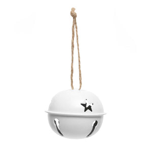 Set of 6 White Jingle Bells with Star Cut-Outs 2"