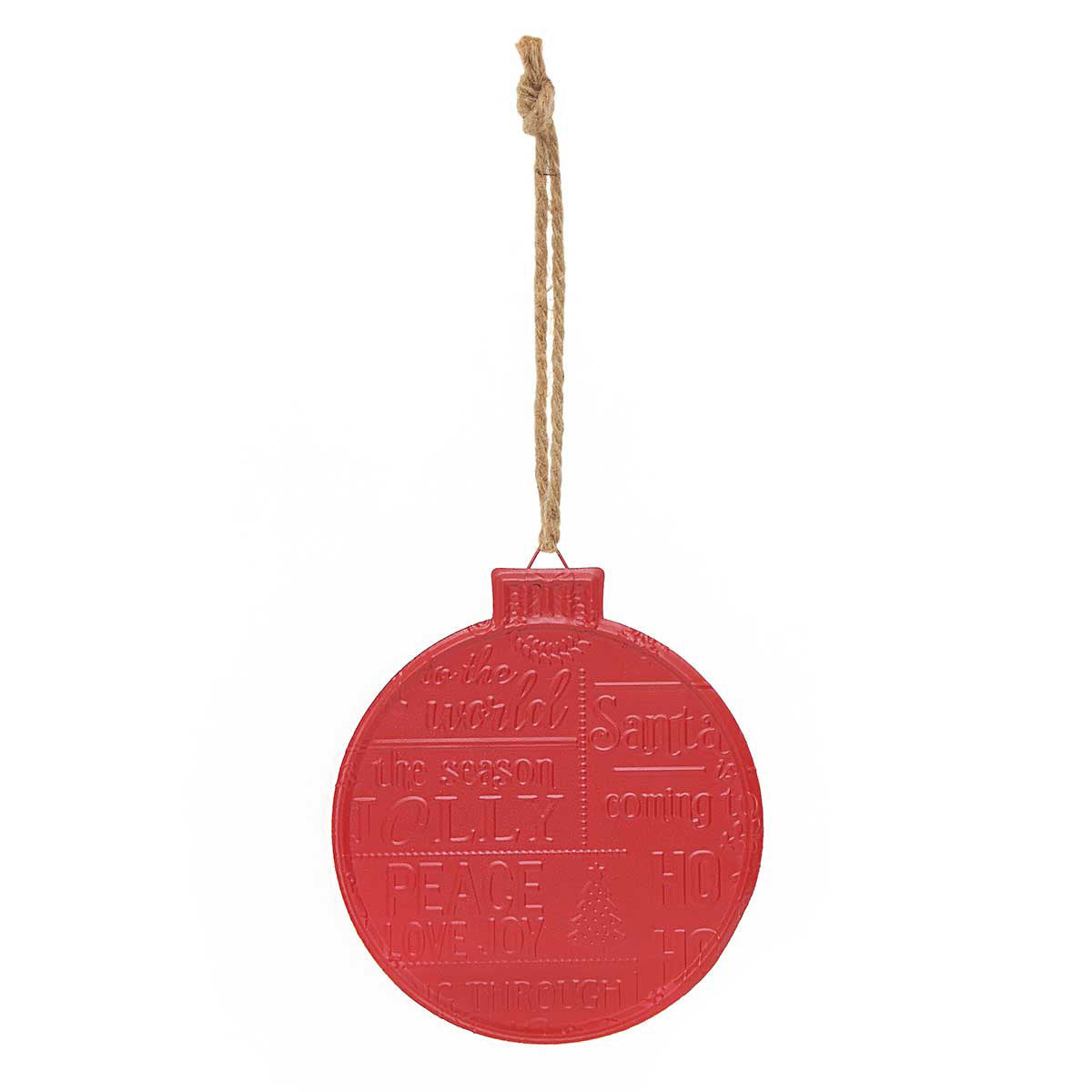 Red Metal Round Christmas Ornament 7.75"