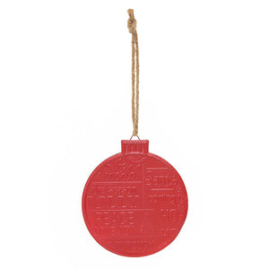 Red Metal Round Christmas Ornament 7.75"