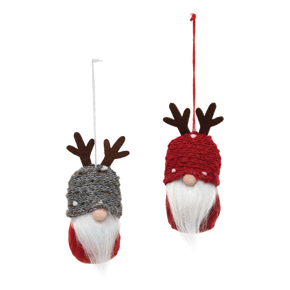 Set of 2 Gnome with Antler Hat Ornaments 5"
