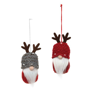 Set of 2 Gnome with Antler Hat Ornaments 5"
