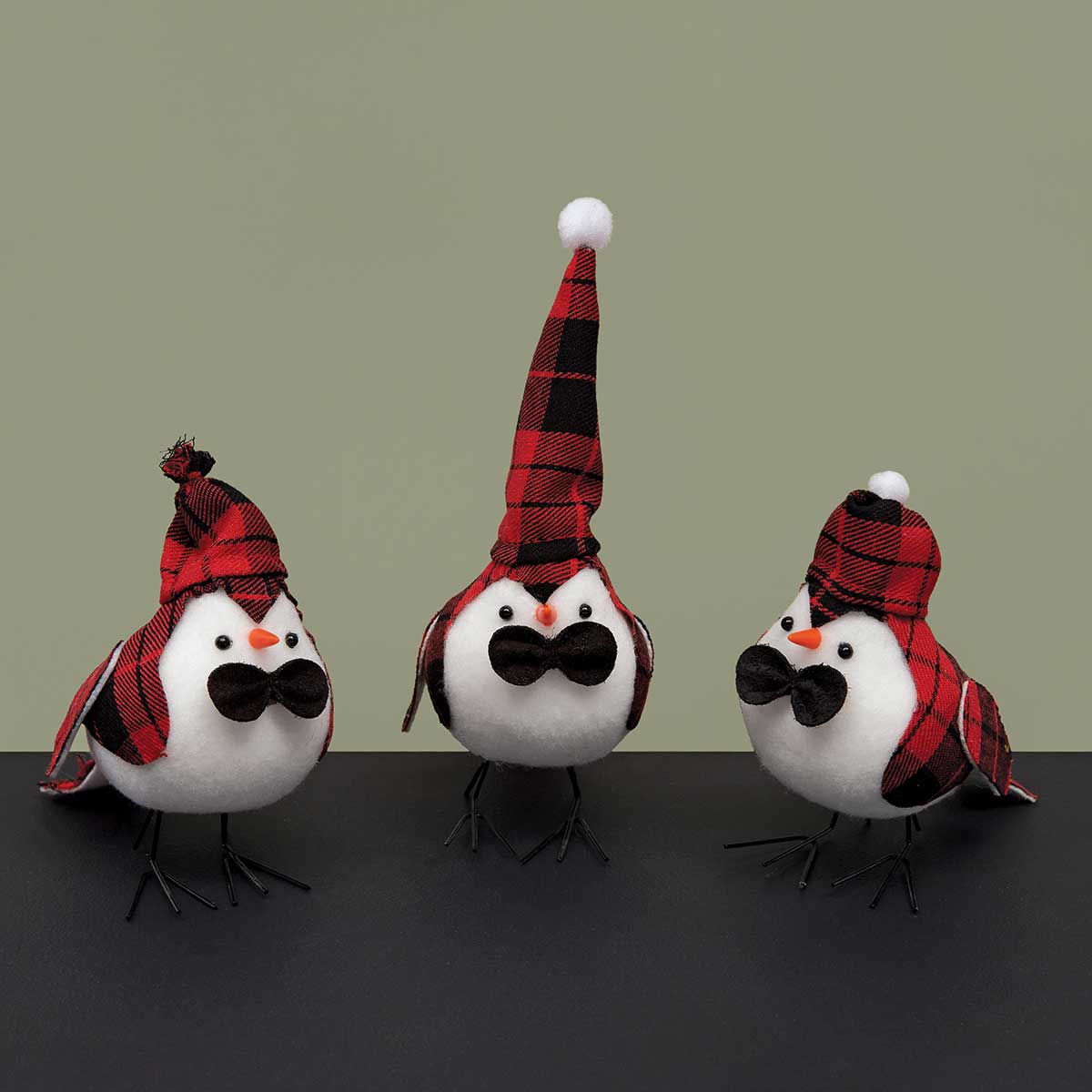 Set of 3 Plaid Bird with Bowtie 7"