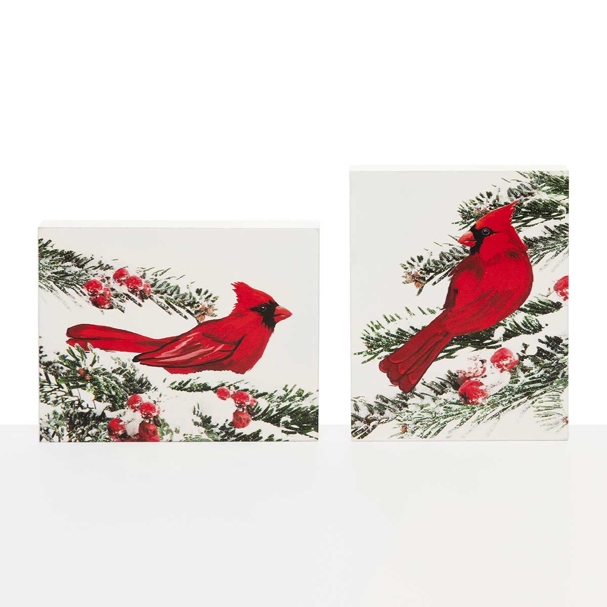 Set of 2 Cardinal Wood Block 5.5"