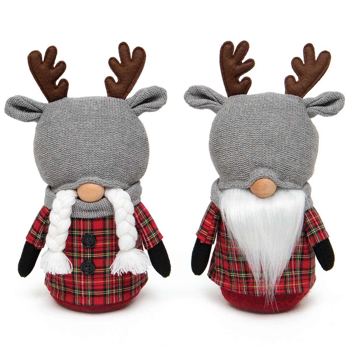 Set of 2 Plaid Gnome with Antlers 11"