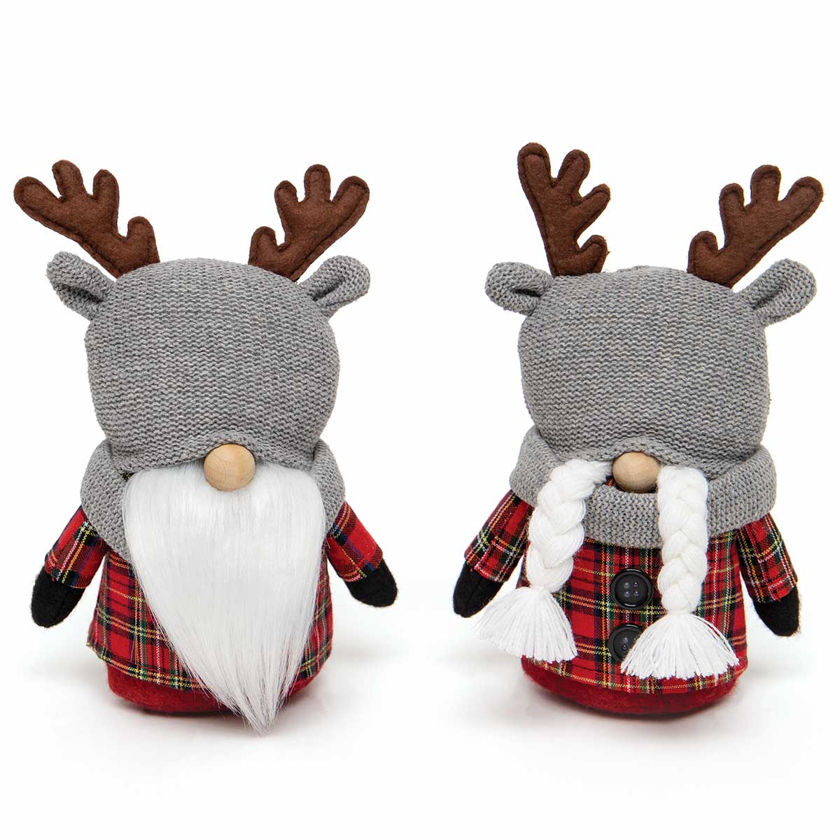 Set of 2 Plaid Gnome with Antlers 7.5"