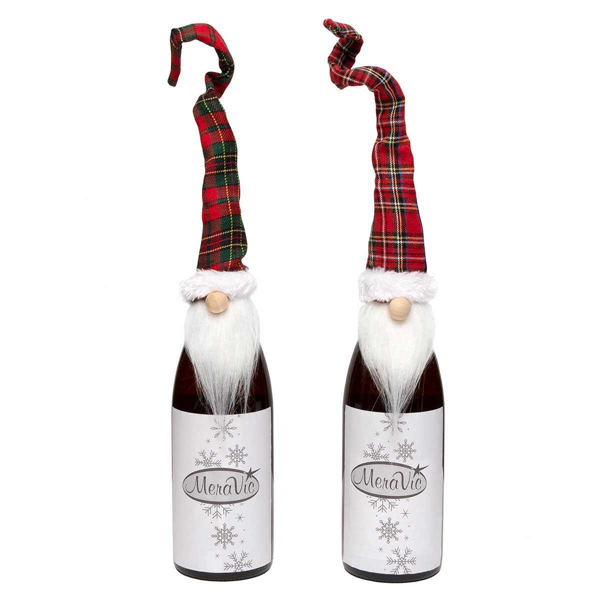 Set of 2 Plaid Hat Gnome Bottle Topper 15"