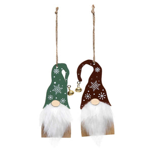 Set of 2 Bearded Gnome Wood Ornaments 4.75"