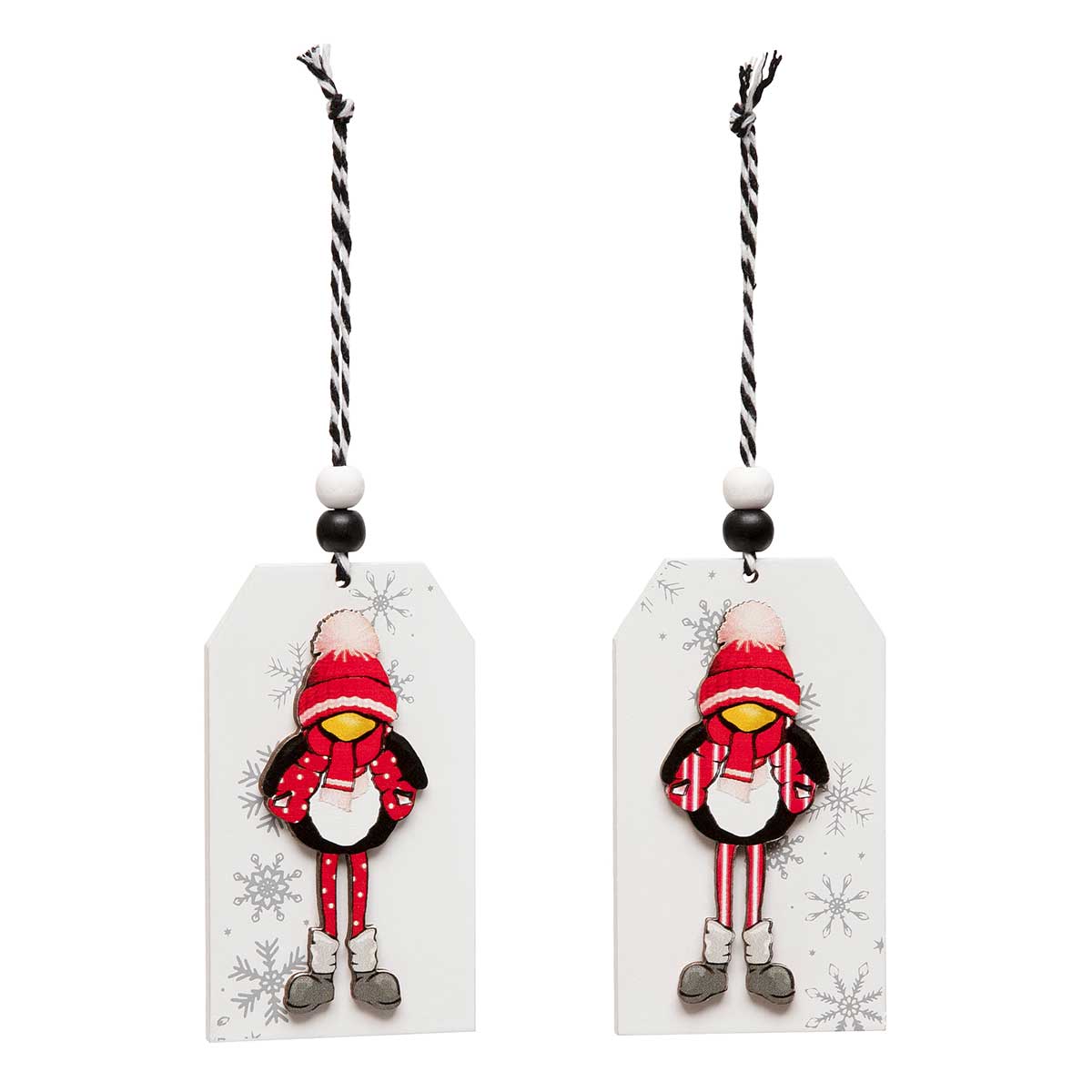 Set of 2 Penguin Wood Ornament Tag 4"