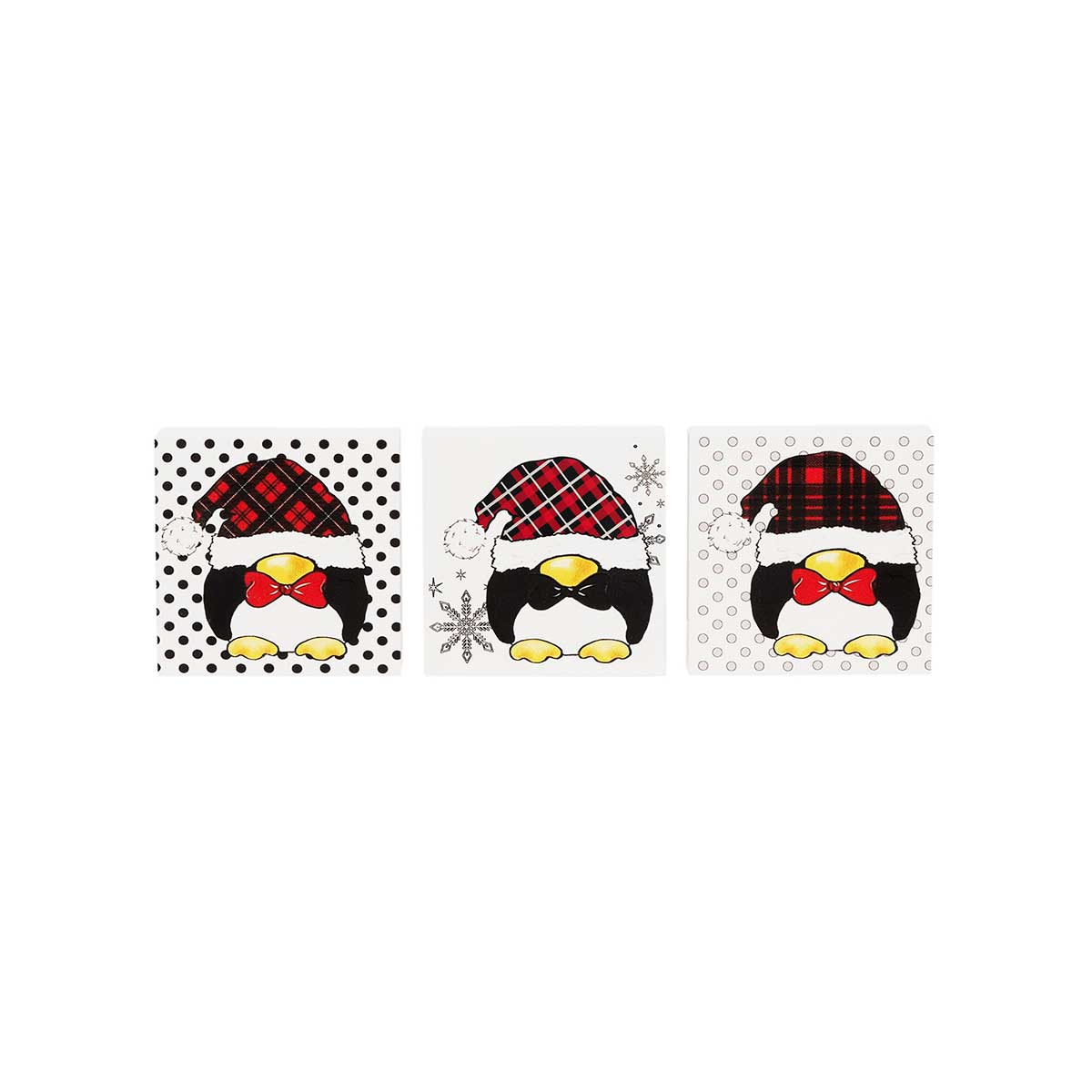 Set of 3 Penguin Wood Block 3"