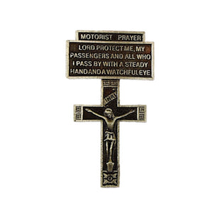 Pewter Auto Visor Clip - Crucifix with Motorist Prayer