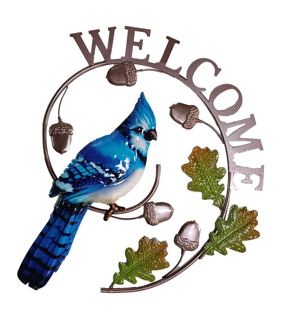 Blue Jay Welcome Metal Wall Art