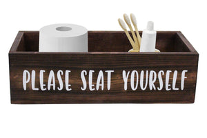 Please Seat Yourself Wood Bathroom Caddy