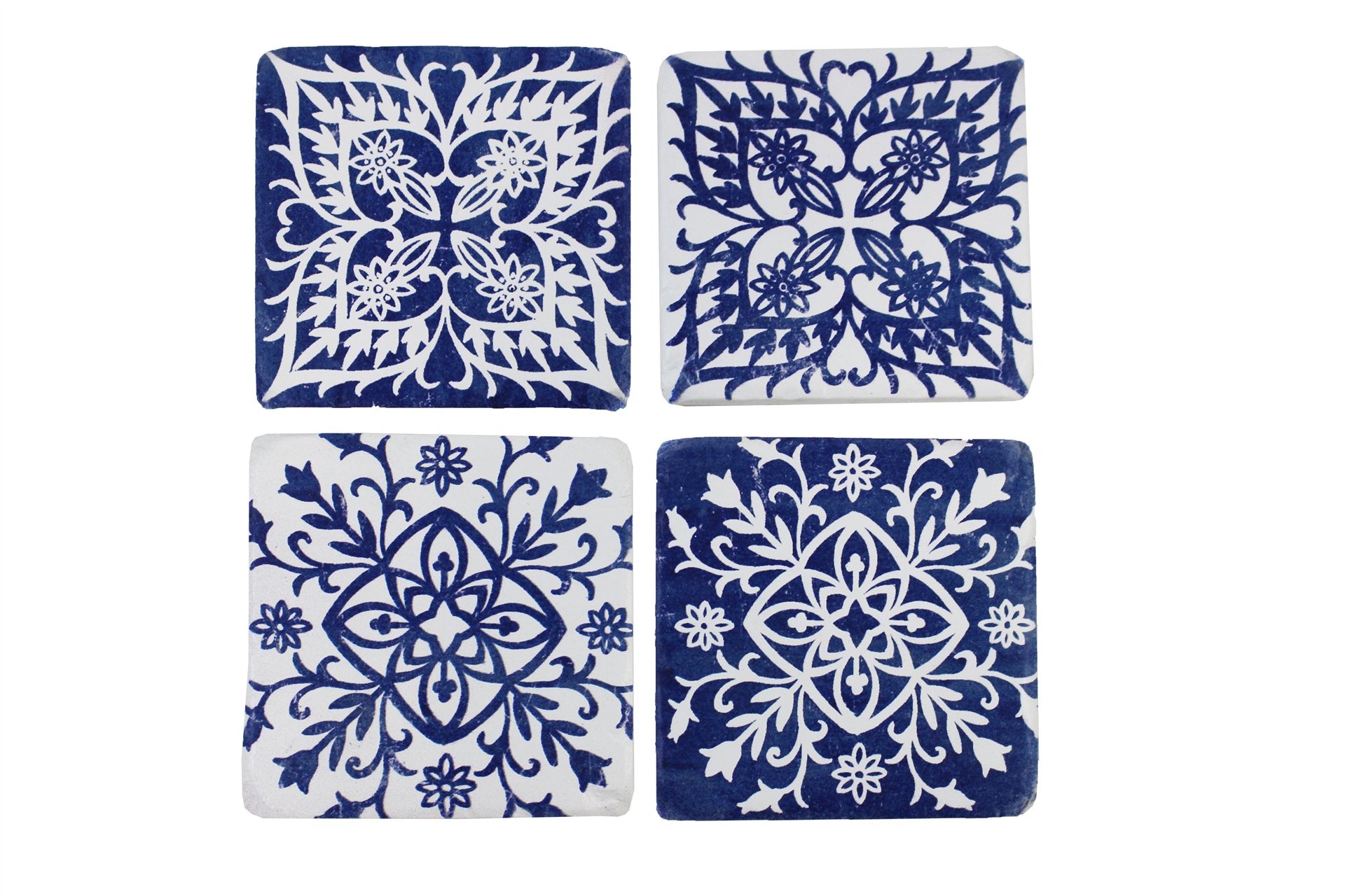 4pc Blue And White Polyresin Coasters