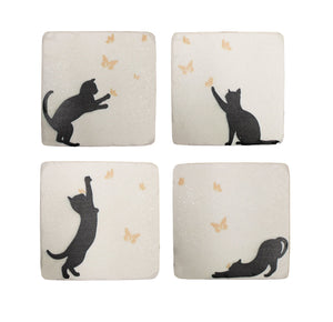 4pc Cat Polyresin Coasters