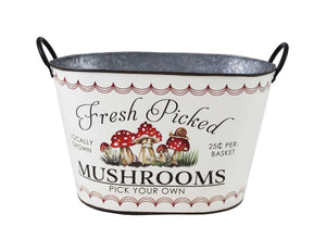 White Metal Basket With Mushrooms