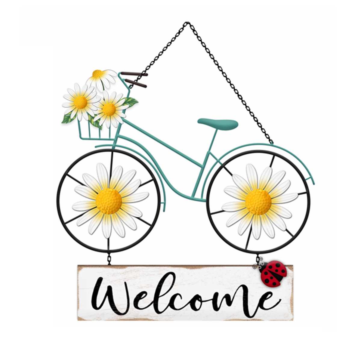 White Daisy Bicycle Metal Wall Art