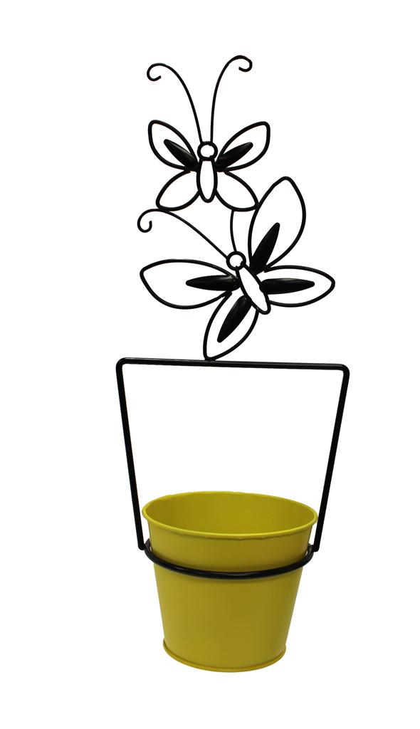 Metal Butterfly Frame With 6" Yellow Pot