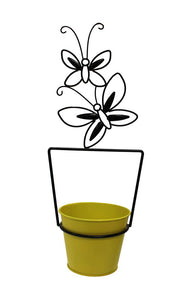 Metal Butterfly Frame With 6" Yellow Pot