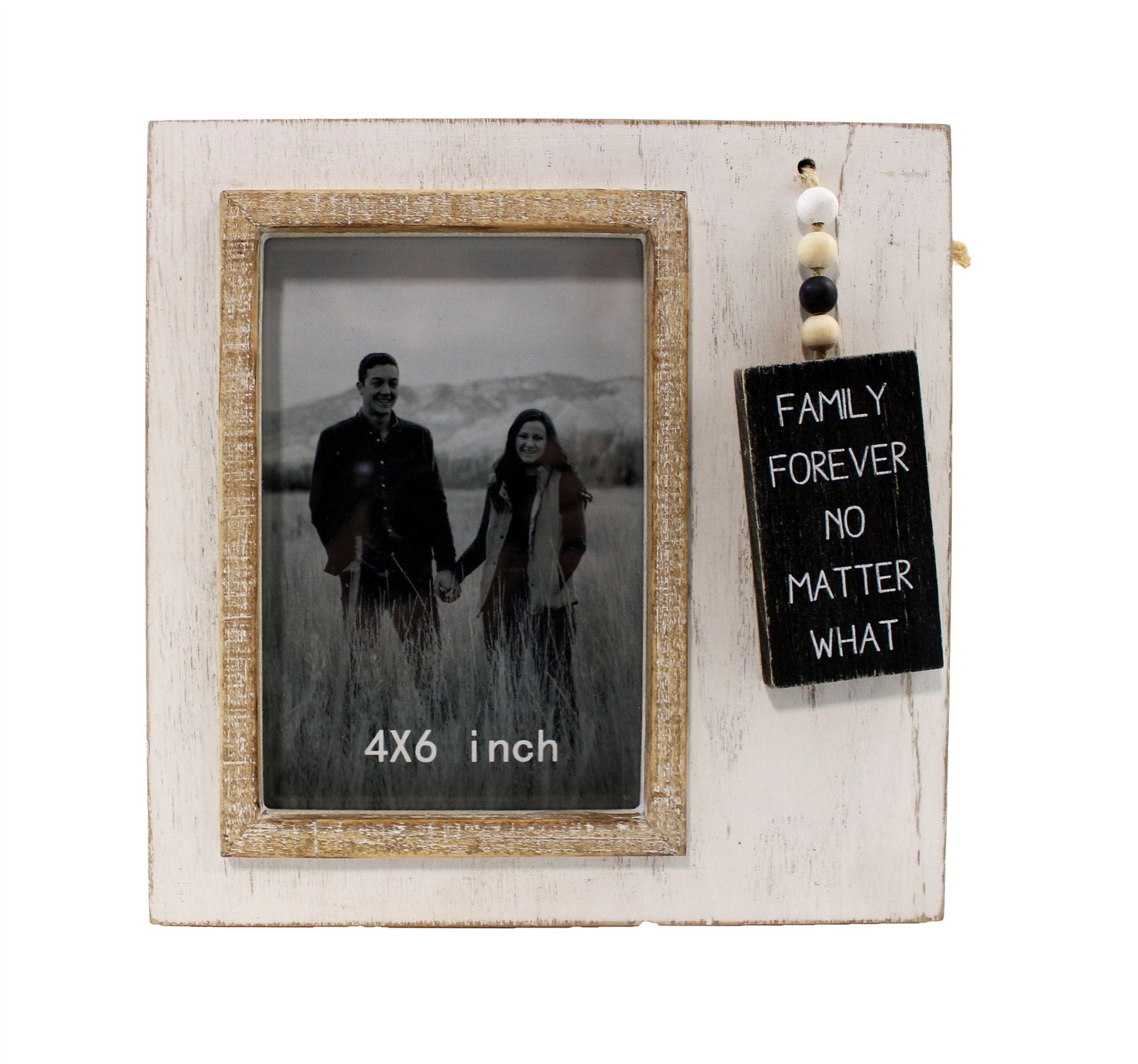 Family Forever Wood Photo Frame with Beaded Tag 4x6in