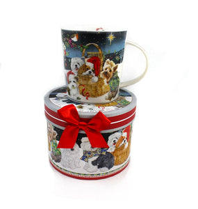 Dogs in Snow Porcelain Mug with Matching Box