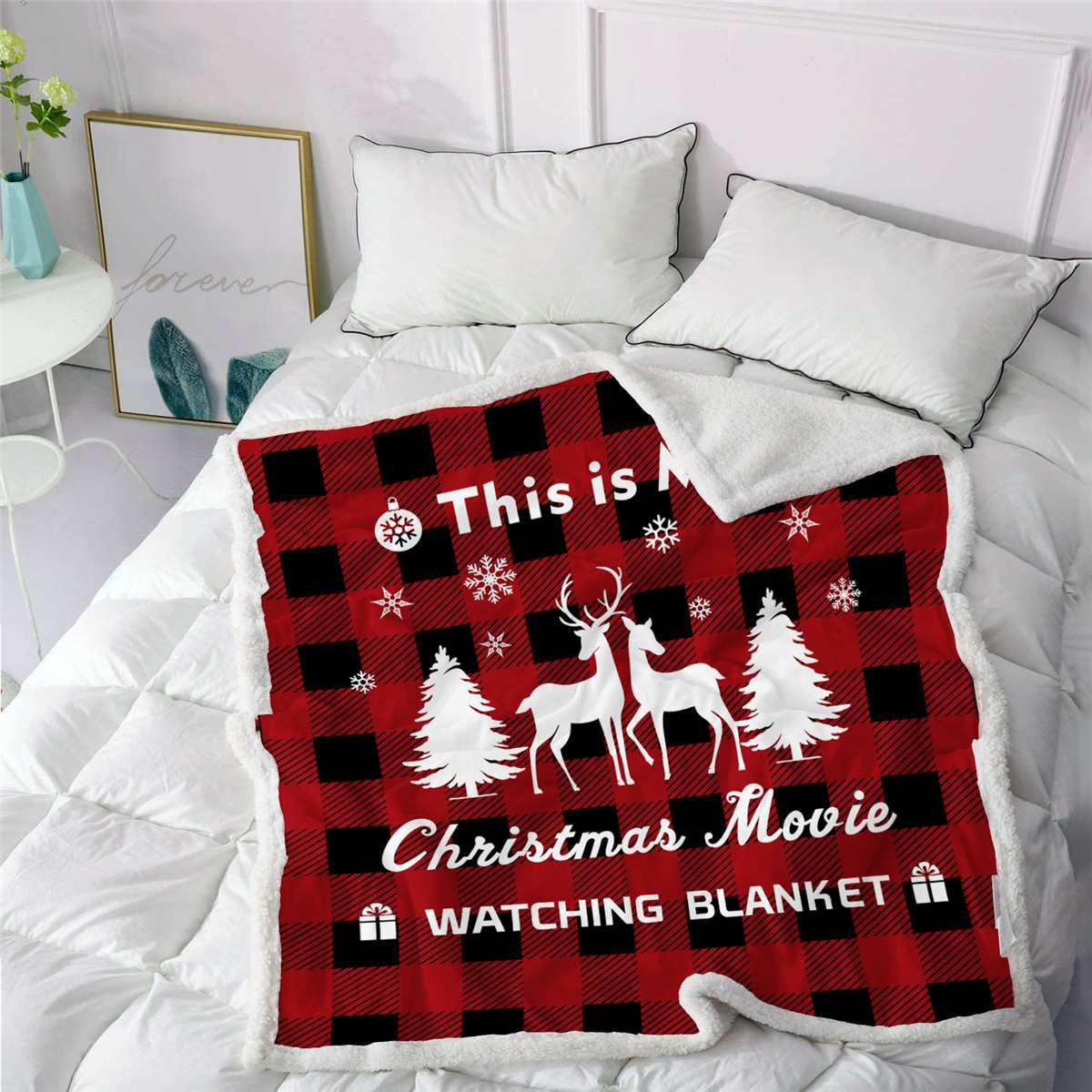 Polyester Christmas Movie Blanket With Deer 50x60