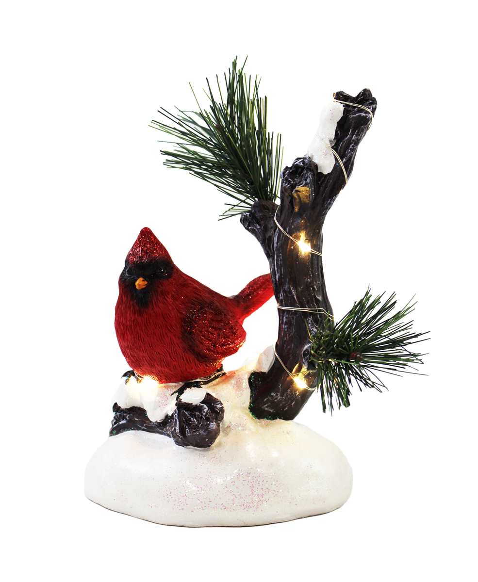 Cardinal on Branch Figurine with LED Accents